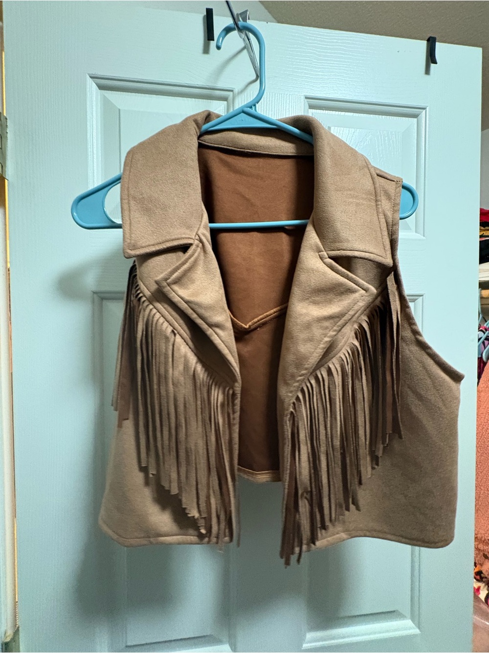 Tan Fringed Suede-Look Cropped Vest
